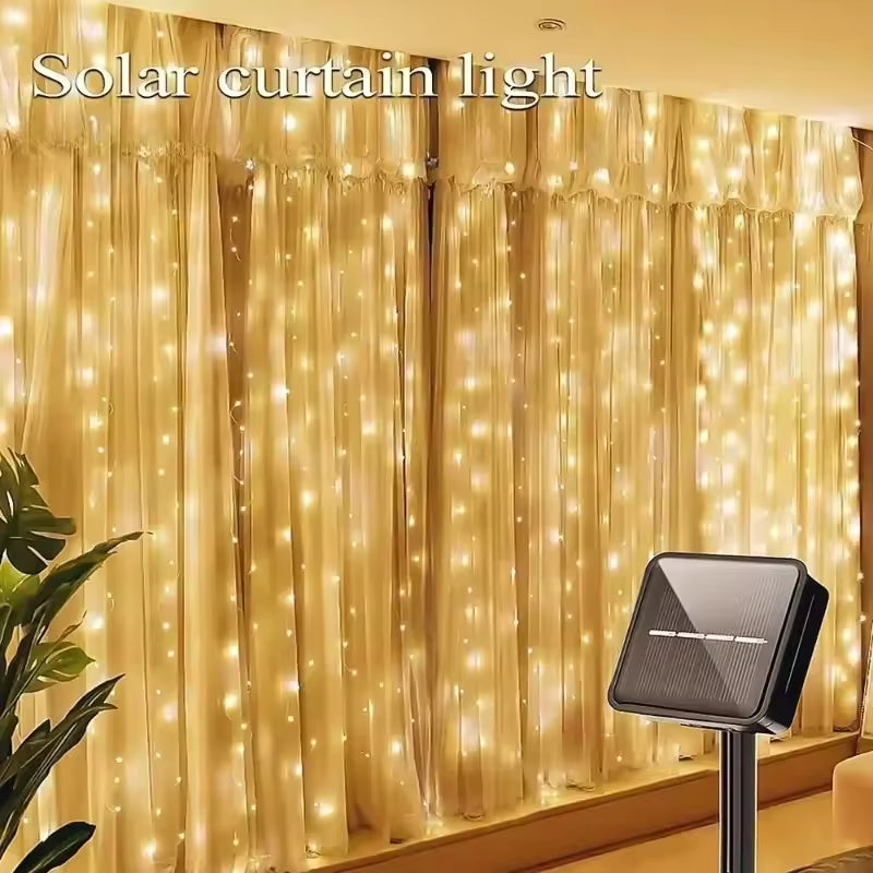 🌟Luces navideñas cortina con panel solar🎄